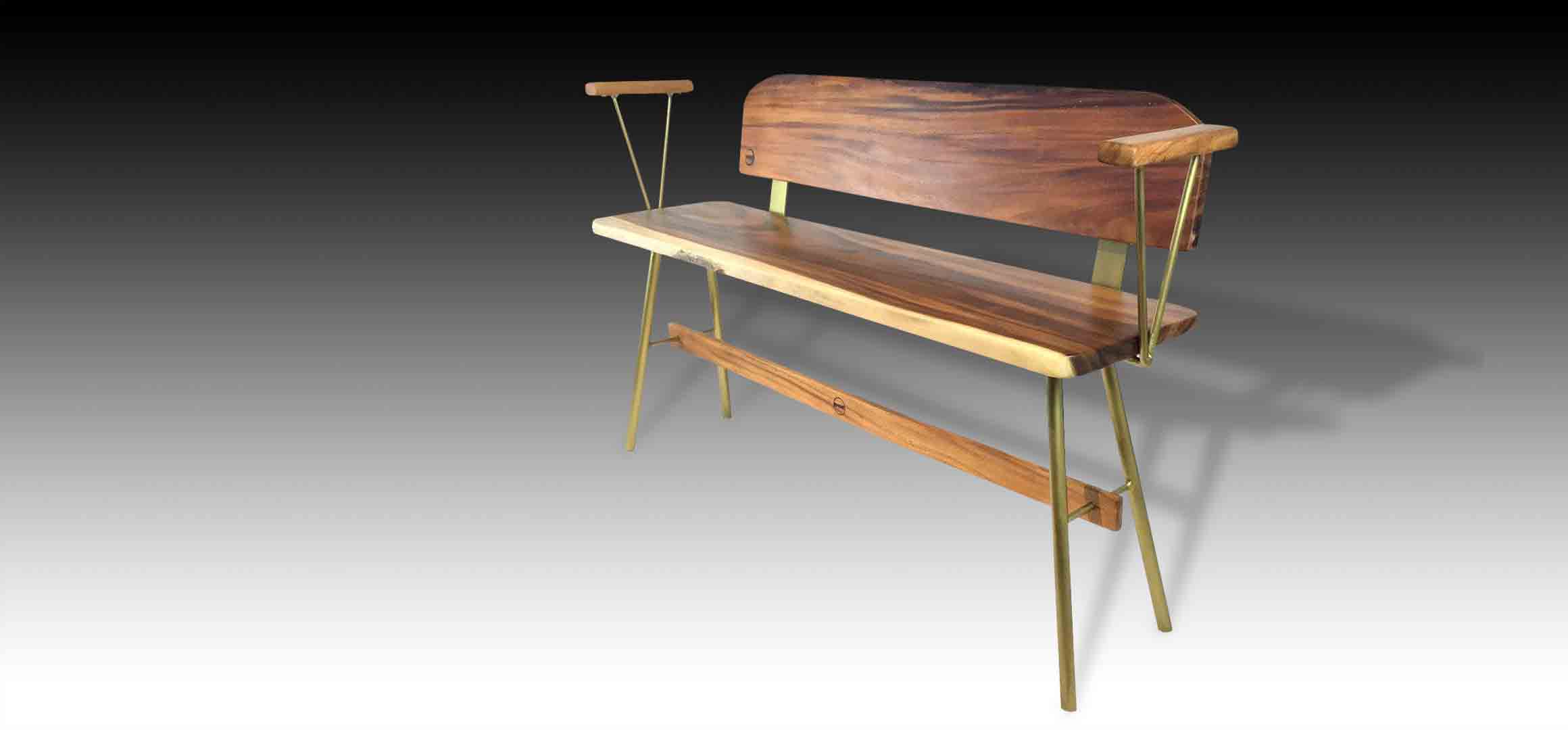 Vernon Gold Suar wood Bench diagonal view