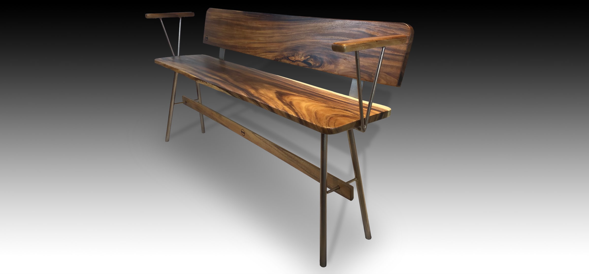 Vernon Rose Gold Suar wood bench diagonal view