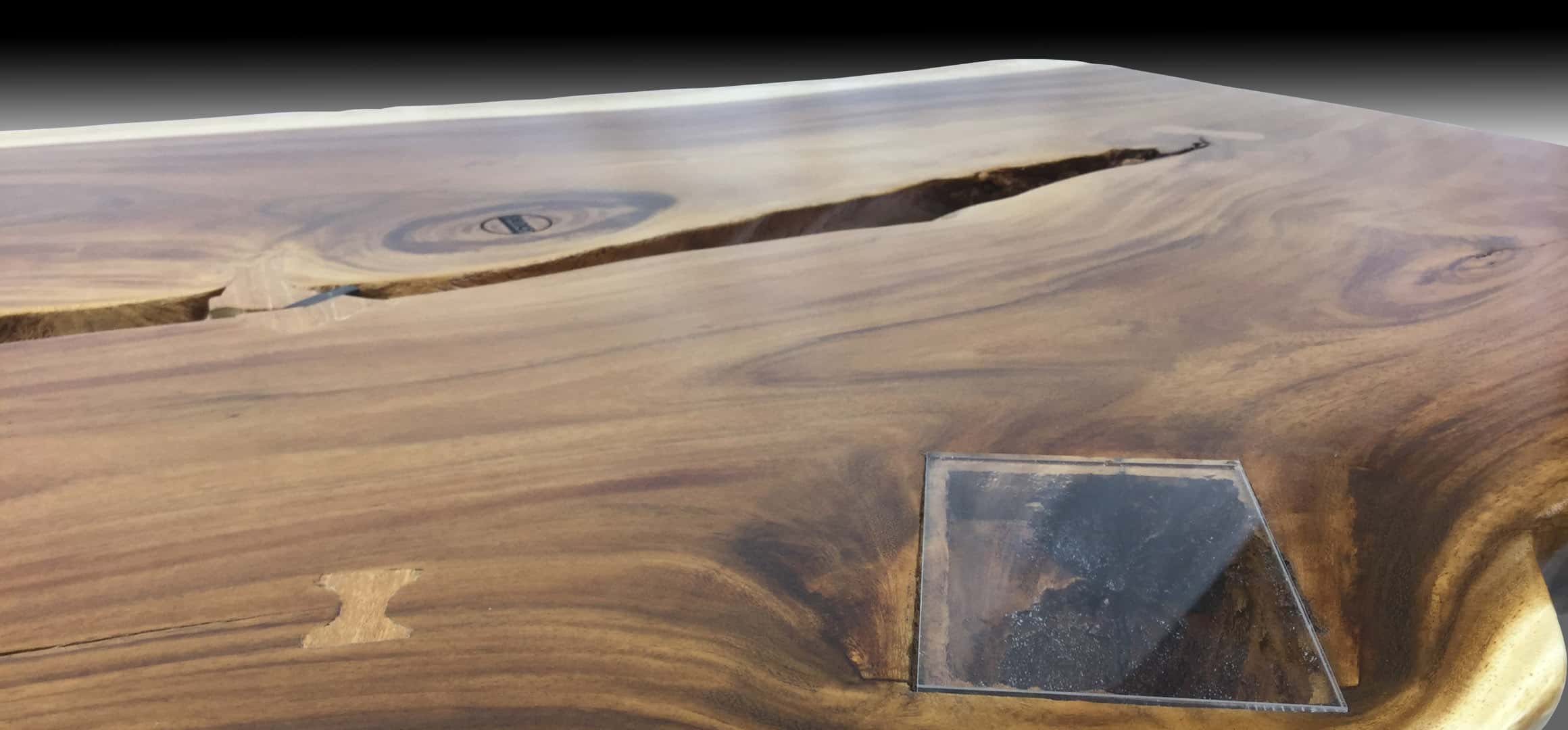 Canyon Live Edge Suarwood Coffee Table with natural crack