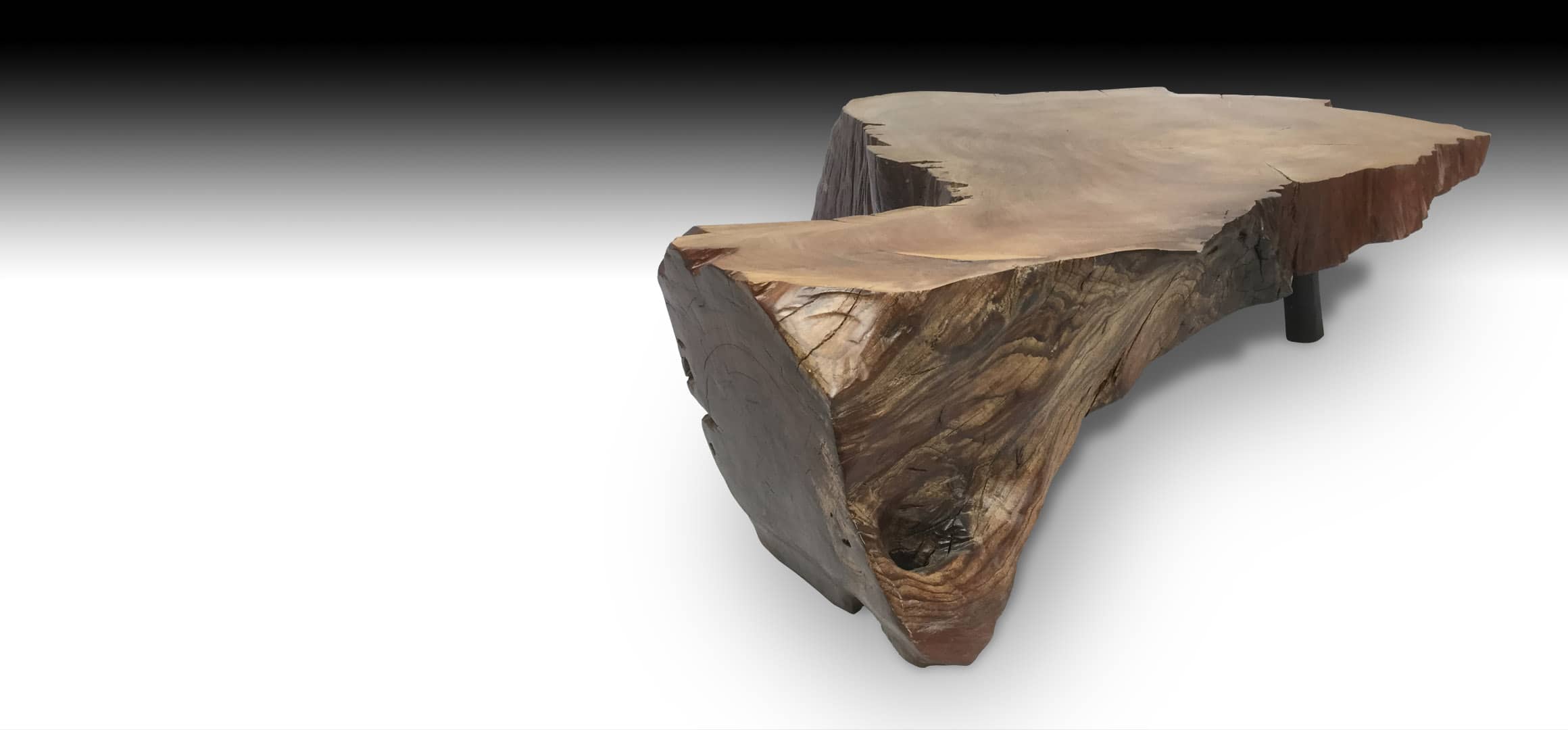 Cliff live edge Mahogany wood coffee table diagonal view 1