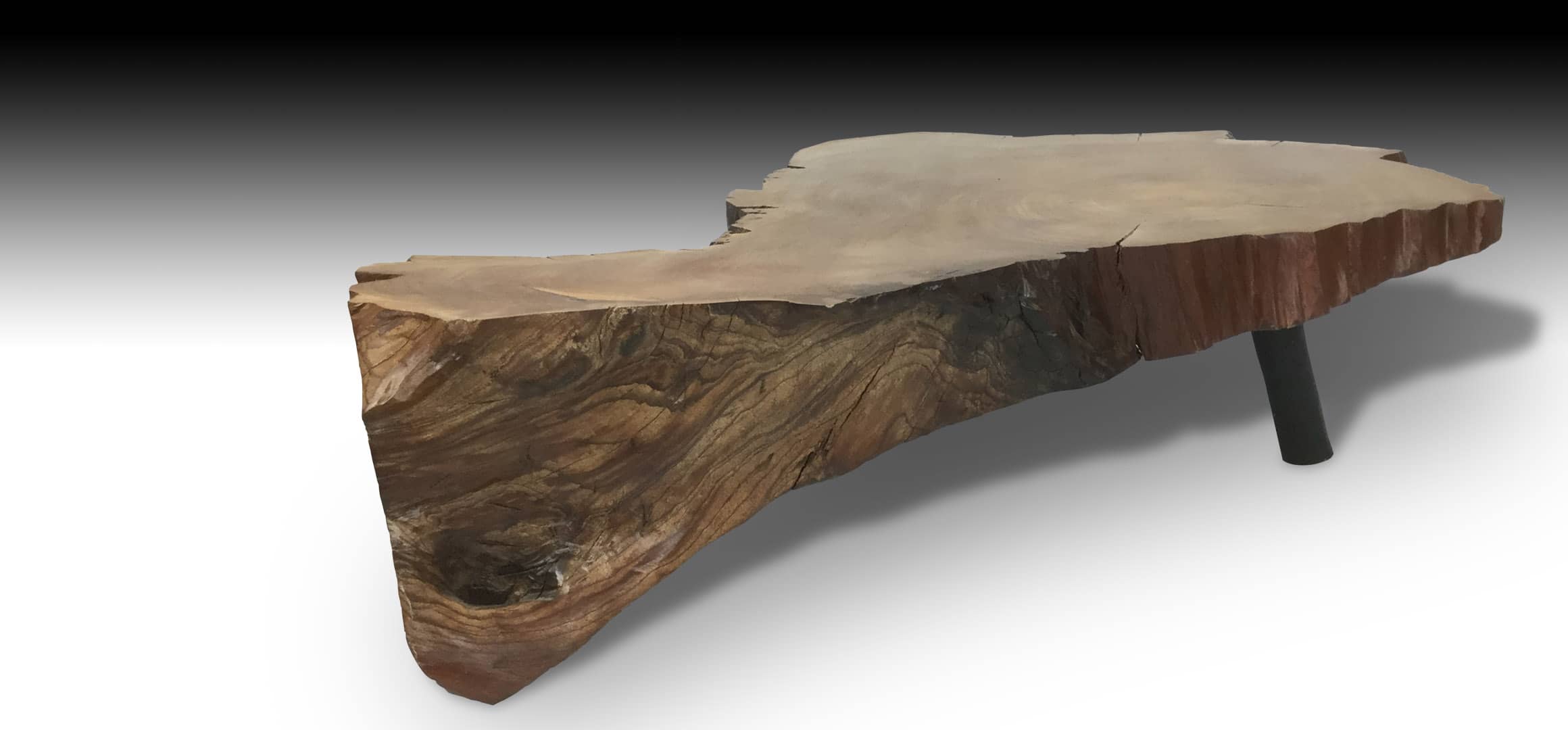 Cliff live edge Mahogany wood coffee table diagonal view 2