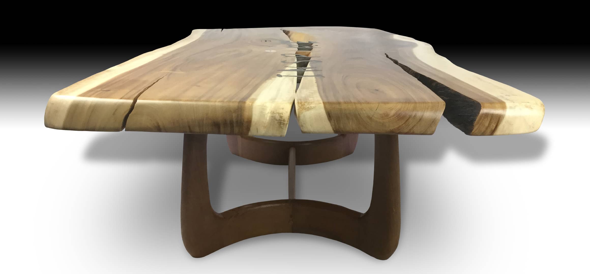 Inspire live edge Suar wood table with Teak wood base side view 2