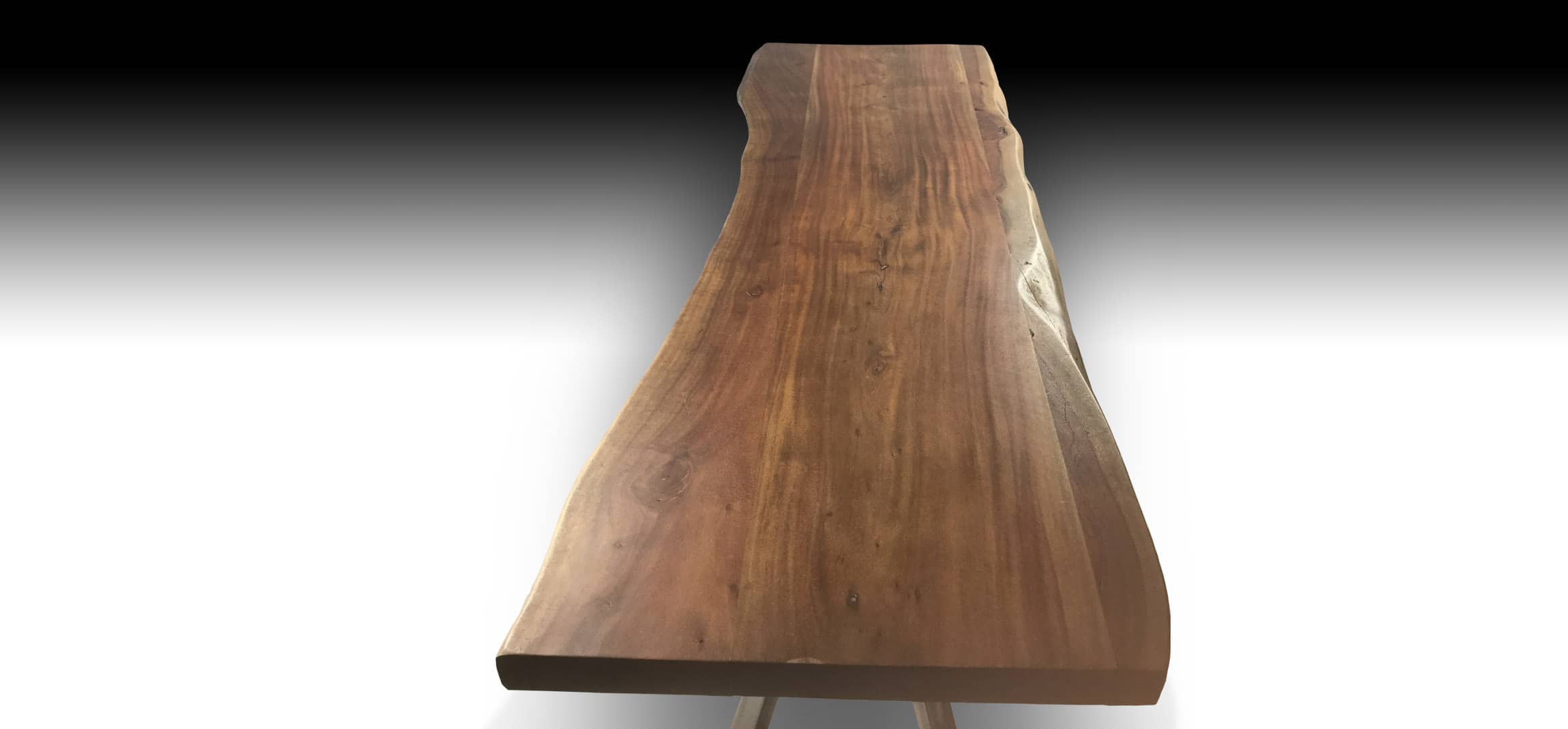 Ivars live edge Acacia wood console table top view