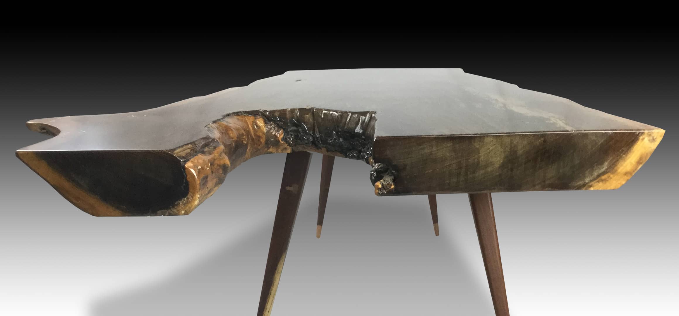 Leopard live edge Walnut wood coffee table side view 2