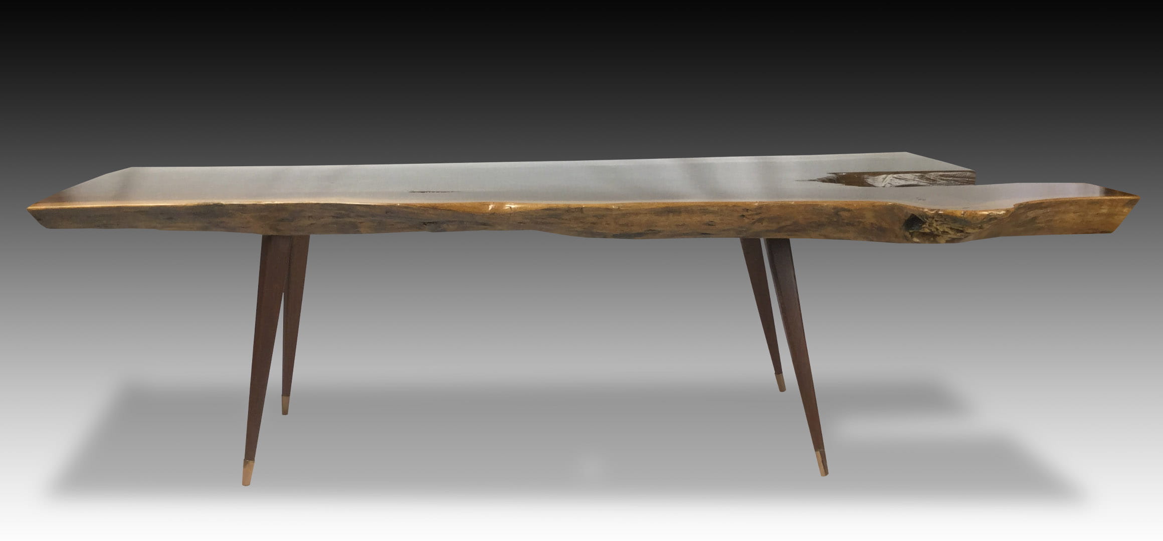 Leopard live edge walnut wood coffee table side view