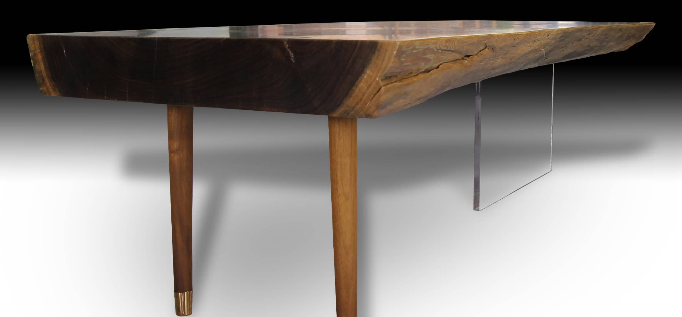 Phoenix live edge Walnut wood coffee table diagonal view